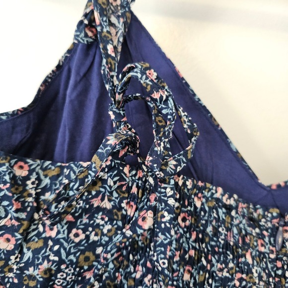 Dress Forum Navy Blue Floral Tiered Ruffle Midi Dress Smocked Back NWT Medium - Picture 9 of 14